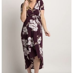 Pinkblush Plum Floral Hi-Low Maternity Wrap Dress